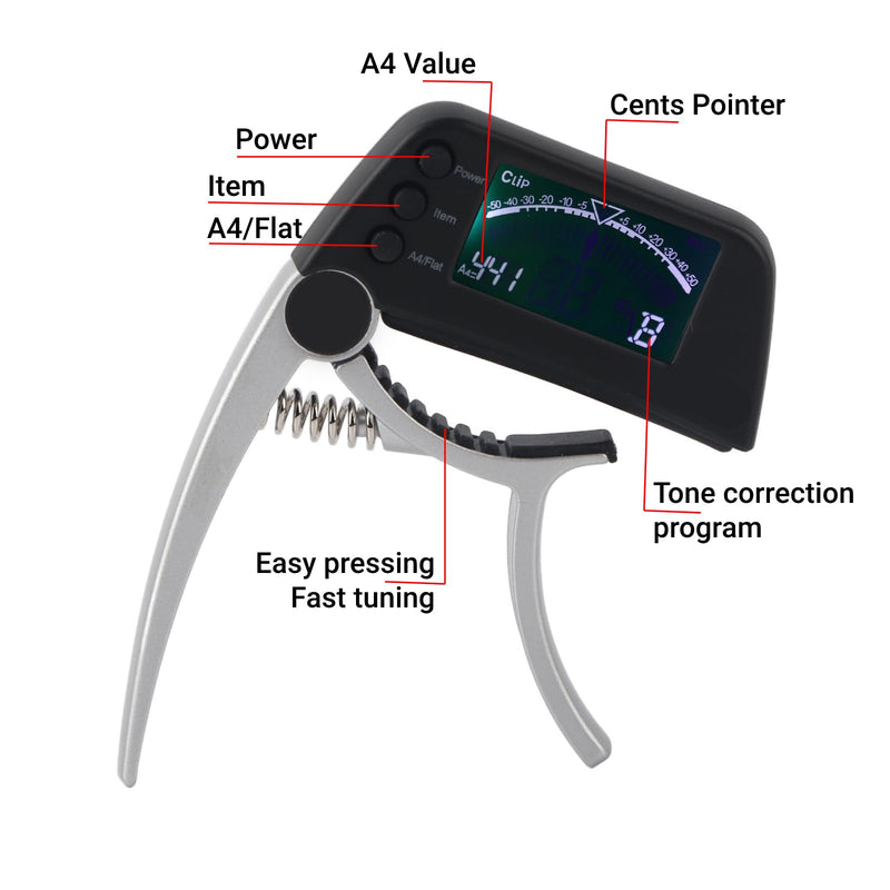 [AUSTRALIA] - Guitar Capo Tuner 2 in 1 Clip on Tuner and Capo with Large LCD Display Accurate Tuning for Acoustic Electric Bass Ukulele Violin Banjo 