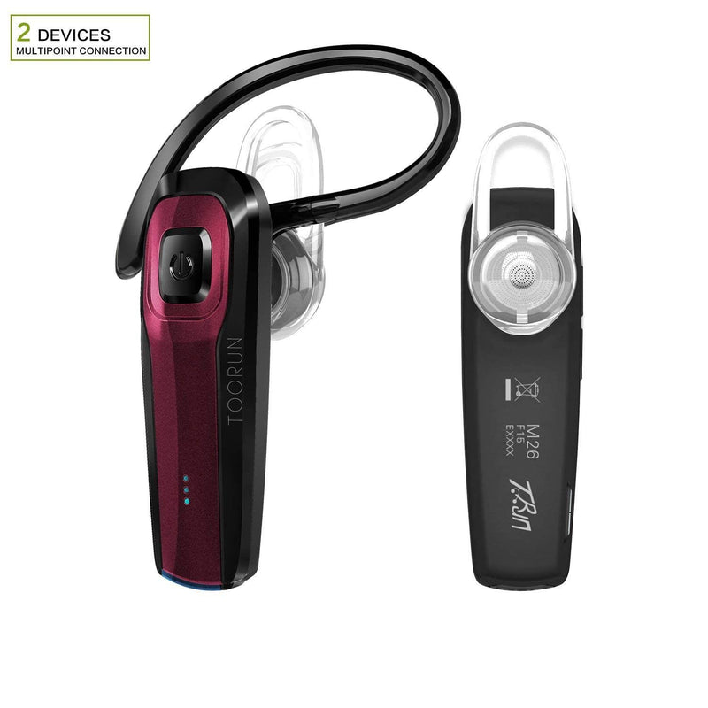 Bluetooth Earpiece, M26 Bluetooth Headset Handsfree Wireless Headphone with Noise Cancelling and Microphone Compatible for Android iPhone Cell Phone Laptop - Red