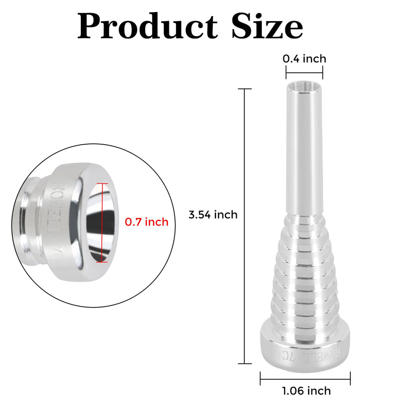 [AUSTRALIA] - ROWELL Trumpet Mouthpiece 7C Trumpet Mouthpiece Bass Trumpet Mouthpieces Silver Plated Trumpet Mouthpiece for Beginners and Professional Players Band Jazz Mouthpiece Trumpet Accessories 
