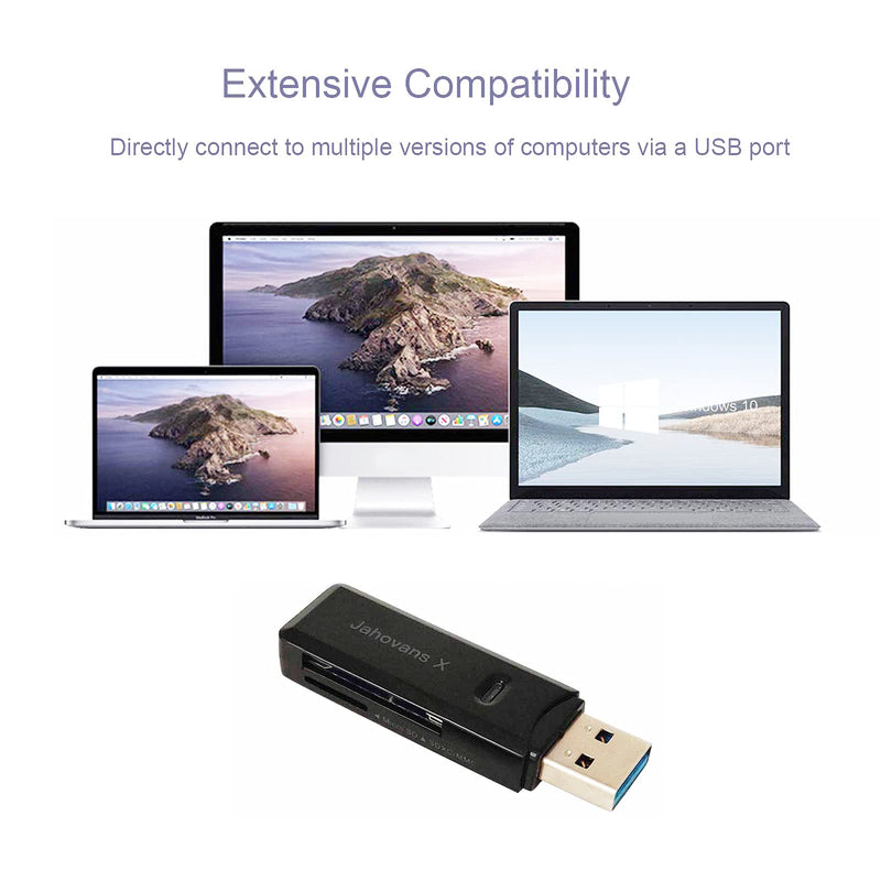 USB 3.0 SD Card Reader for PC, Laptop, Mac, Windows, Linux, Chrome, SDXC, SDHC, SD, MMC, RS-MMC, Micro SDXC Micro SD, Micro SDHC Card and UHS-I Cards (Black) USB 3.0 SD Card Reader (Black)