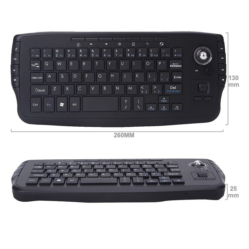 Fonicer Multimedia 2.4Ghz Wireless Mini Keyboard with Trackball Mouse Scroll Wheel for PCMacAndroid Tv Box, Remote Controller,X Structure, Black