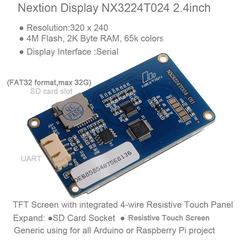 [AUSTRALIA] - DIYmalls Nextion 2.4 Inch HMI Display Resistive Touchscreen 5V TFT LCD 320x240 for Arduino ESP32 (NX3224T024) 