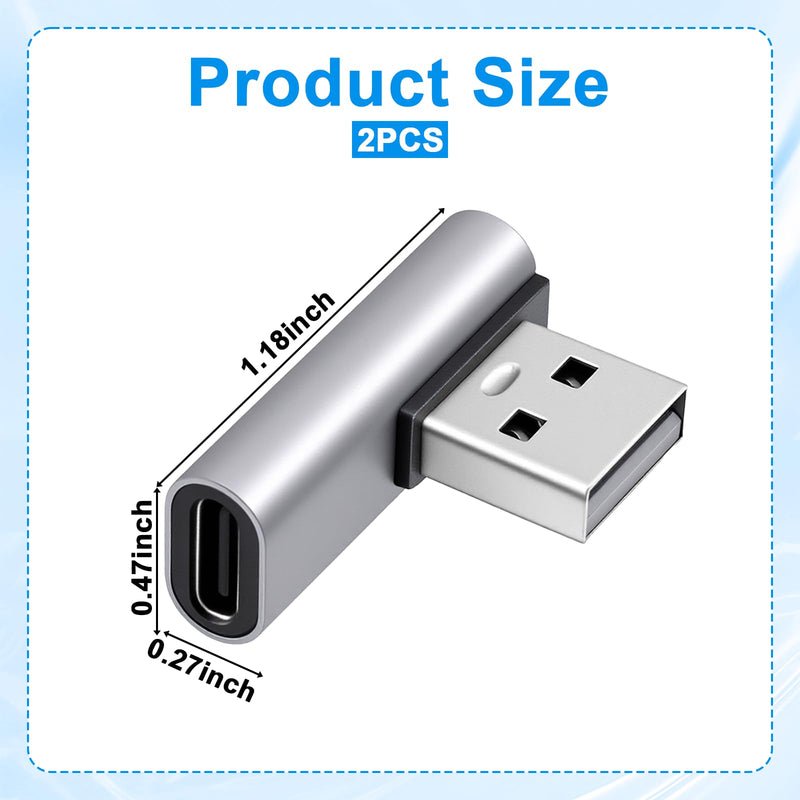2 Pack 90 Degree USB C Female to USB Male Adapter, Type C to USB-A Charger Converter, for Phone Laptop Power Bank and More