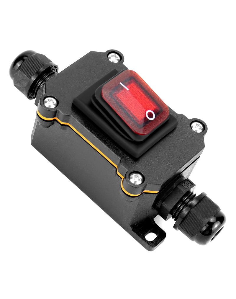 [AUSTRALIA] - QWORK® IP65 Waterproof Inline Cable Switch with Red Indicator Light, 220V 30A, DPST Rocker Switch, Dual Position On/Off Rocker Switch 