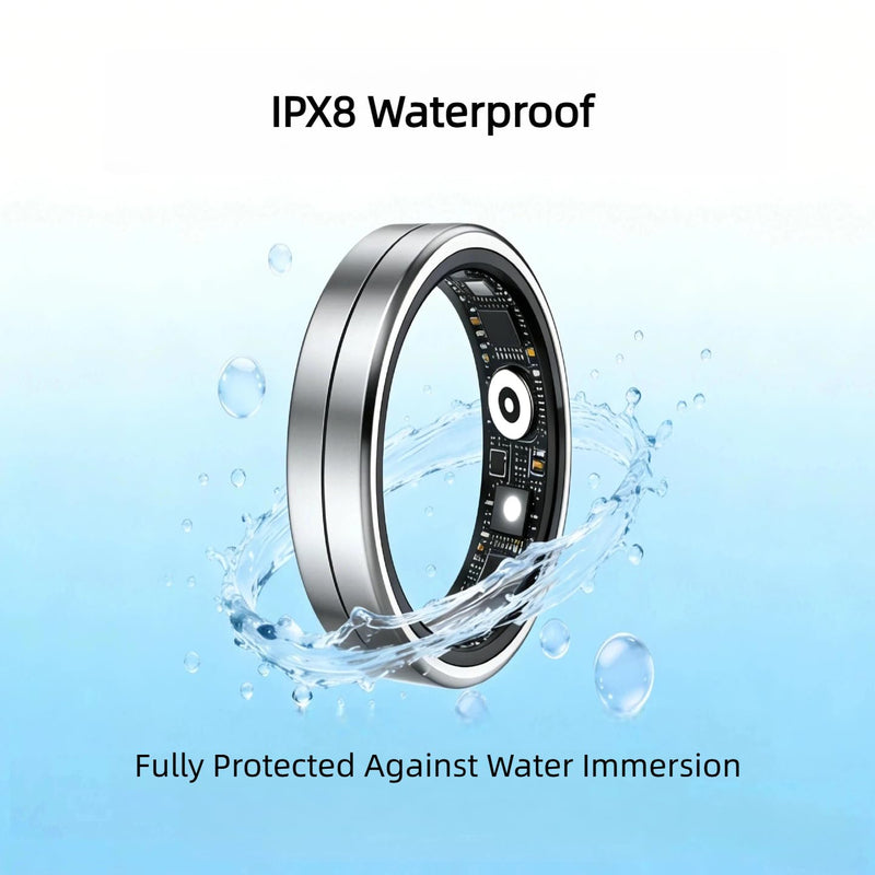 Smart Ring Fitness Tracker for Women Men, 24/7 Health Monitor(Heart Rate/SpO2/HRV/Women Cycle/Sleep) IP68 Waterproof, 4-6 Days Battery, No APP Subscription Fee (iOS/Android) (Silver, Size 8) Silver