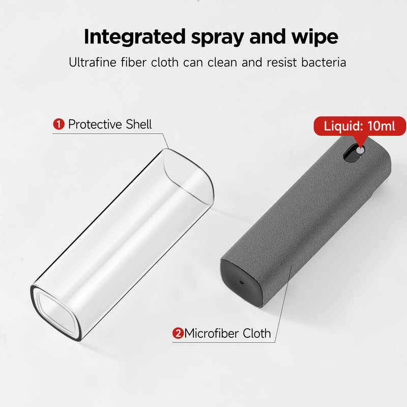YTT Screen Cleaner, All-in-One Spray & Wipe Cleaner, with Transparent Protective Shell for All Phones, Laptop and Tablet Screens (Gray) Gray