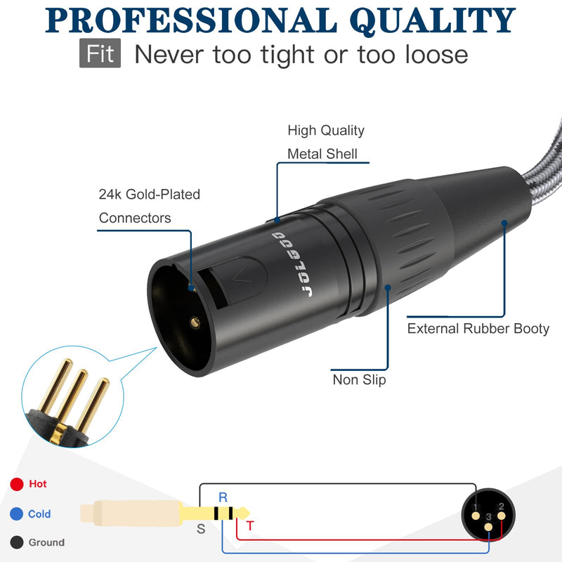 XLR to 1/4 TRS Stereo Adapter, 6.35mm Dual Channel, 3-pin XLR Male, Balanced Microphone Audio Converter Cable 2 Pack (2ft) 2 Feet