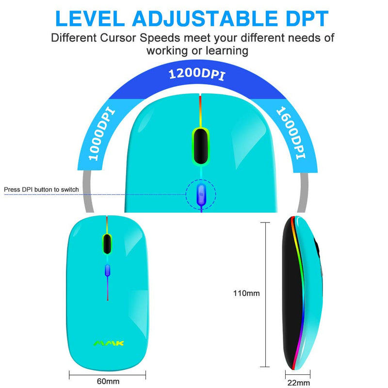 Wireless Bluetooth Mouse for Laptop, Rechargeable Mouse 2.4G USB Optical Wireless Mouse, LED Slim Dual Mode(Bluetooth 5.0 and 2.4G) Wireless Mouse for Laptop, PC, Mac OS , Android , Windows (Seafoam) Seafoam