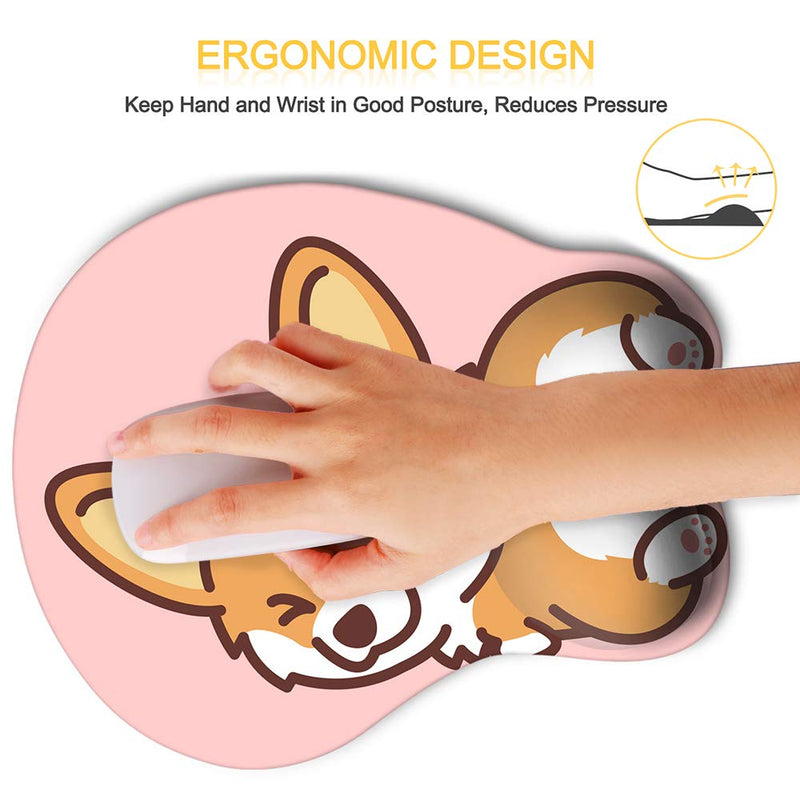 HAOCOO Ergonomic Pink Mouse Pad with Wrist Support ,Non-Slip Backing Corgi Anime Cute Gel Mouse Pad Wrist Rest, Easy-Typing and Pain Relief for Gaming Office Computer Laptop(Pink Cute Corgi) Pink Dog