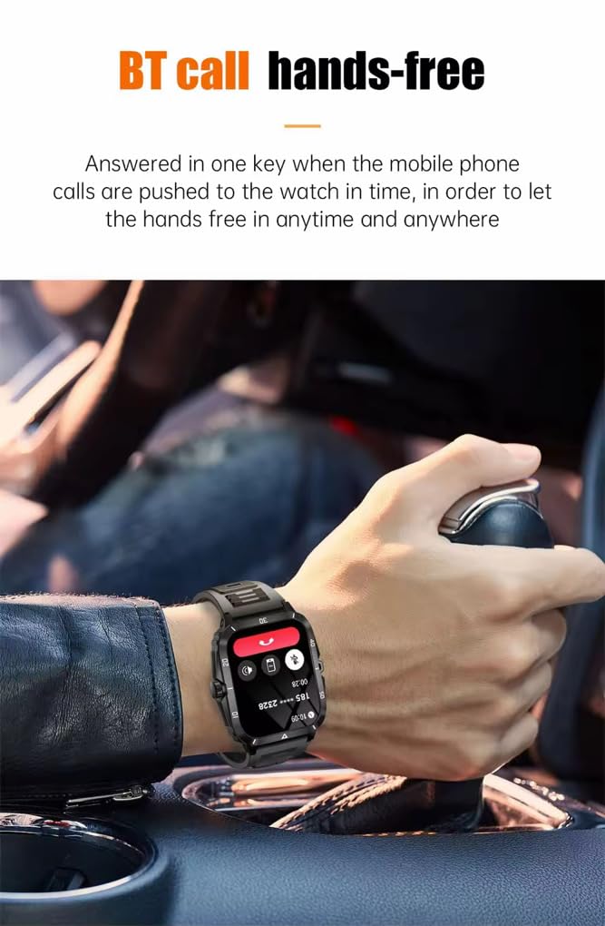 Smart Watch for Men, 1.96 Inch HD Screen, 3ATM Waterproof, 430mAh Battery, Bluetooth 5.3 Call, Music Control, Heart Rate Monitor, Outdoor Sport Smartwatch