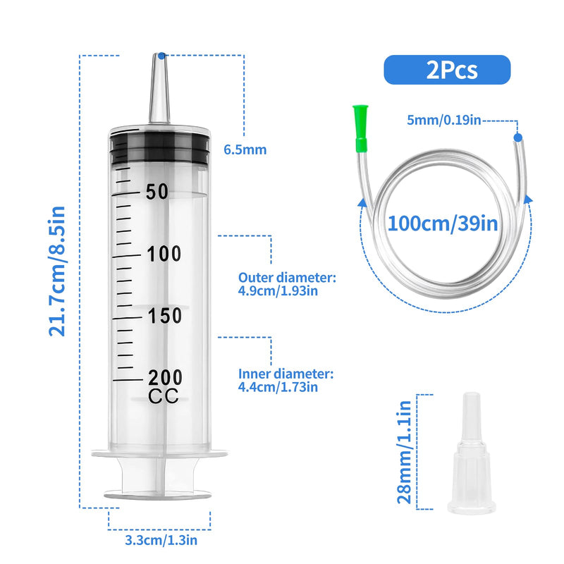 [AUSTRALIA] - Pack of 2 Syringes, 200 ml Syringe with Hose, Large Syringe, Oil Syringe, Syringe Set for Industrial Use 200ml 