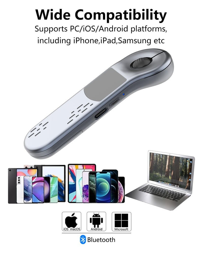 Air Mouse Bluetooth Rechargeable Presenter with Touchpad, Remote Control for PowerPoint/Keynote/TikTok/Camera/Kindle App, Applicable for PC/iOS/Android (Silver) Silver