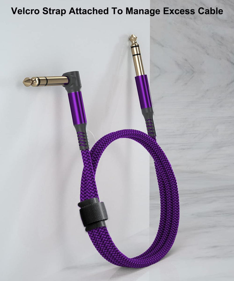 Elebase 1/4 Inch TRS Instrument Cable 10ft 2-Pack,Right-Angled to Straight 6.35mm Male Jack Stereo Audio Cord,6.35 Balanced Interconnect Line for Electric Guitar,Bass,Keyboard,Mixer,Amplifier,Speaker 10FT/3M Purple