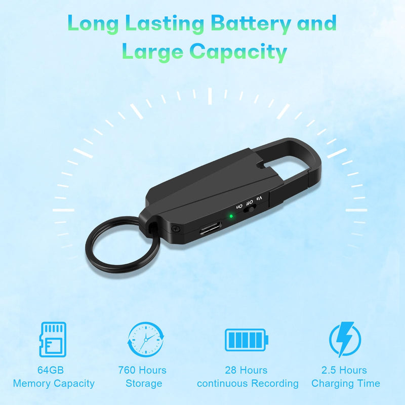 [AUSTRALIA] - 64GB Digital Voice Recorder with Playback - Keychain Voice Activated Recorders Audio Recording Device - 760 Hours Capacity for Lectures Meetings Music 64GB 
