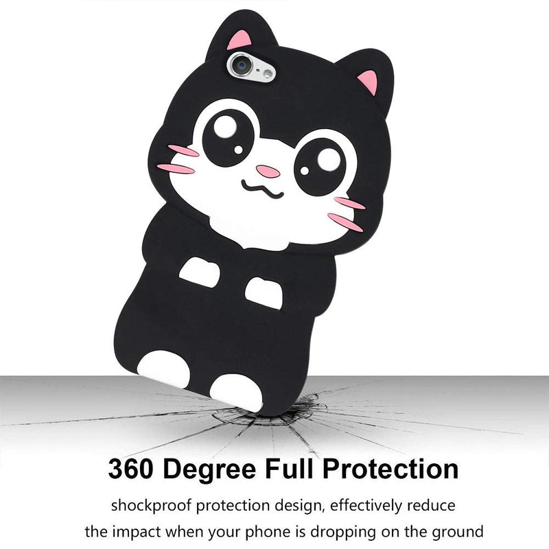 Cute iPod Touch 7 Case, iPod Touch 6 Case, iPod Touch 5 Case, Funny Kawaii 3D Cartoon Big Eye Black Cat Kitty Animals Soft Silicone Shockproof Cases Cover for Kids Child Girls Women Pocket Cat