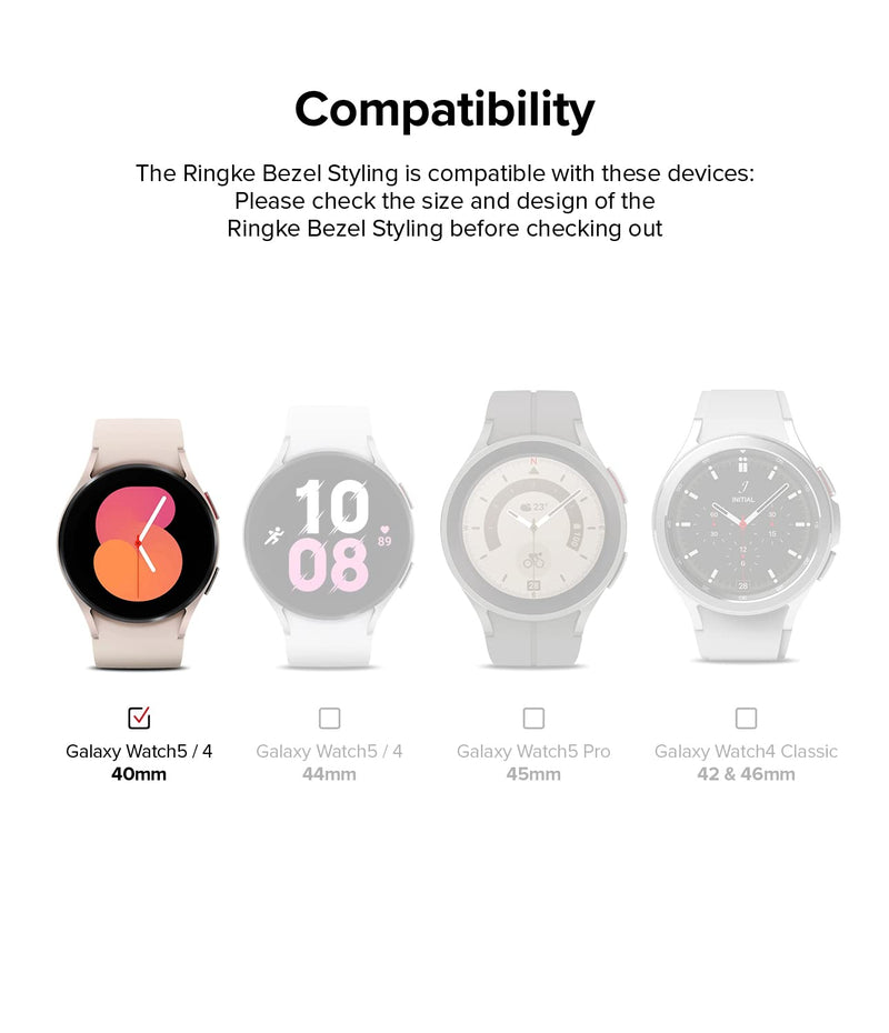 Ringke for Samsung Galaxy Watch 5/4 Case 40mm [Bezel Styling 40-42] | Silver, Premium Stylish Stainless Steel Frame, Luxurious Formal Design, Open Screen Lightweight Cover Silver (40-42)