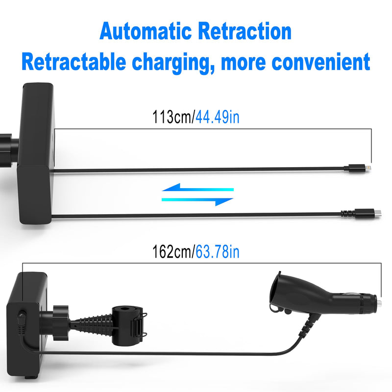 Multi Car Retractable Backseat Car Charger 5 in 1 Car Charging Station Box for iPhone/Samsung, 60W Cigarette Lighter Adapter Uber Taxi Lyft Turo Share Ride Customer Charging Dock Attach to Headrest