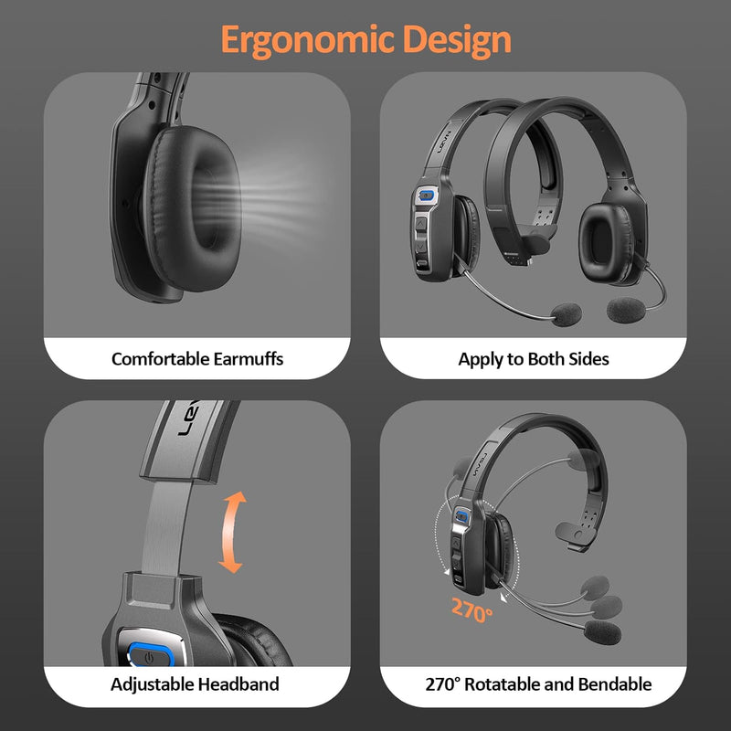 [AUSTRALIA] - Bluetooth Headset, Trucker Bluetooth Headset with Microphone AI Noise Cancelling, Trucker Headset for 164ft & 65Hours Working Time, Wireless Headset for Work from Home/Trucke Driver/Computer DY101 