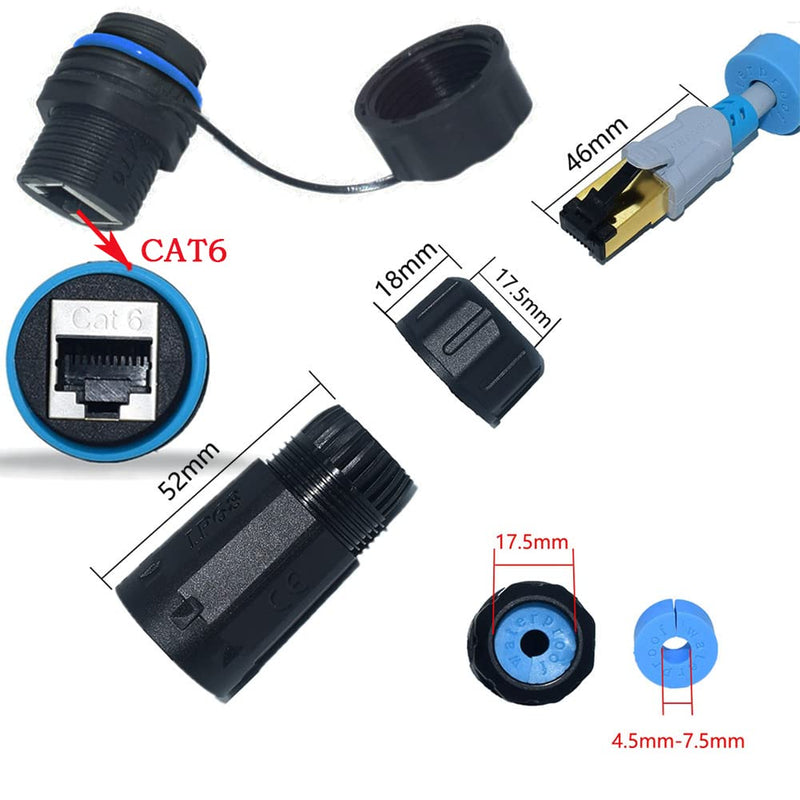 5PCS Shielded RJ45 CAT6 IP68 Waterproof Panel Mount Connector | Cat5/5e/6, 8P8C, Ethernet LAN Cable Extend Coupler, Female to Female, Outdoor Network Adapter, with Cap Cover