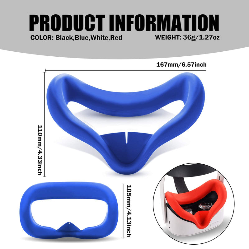 Compatible with Oculus Quest 2 Accessories, VR Silicone face Cover, VR Shell Cover,Compatible with Quest 2 Touch Controller Grip Cover,Protective Lens Cover,Disposable Eye Cover Blue