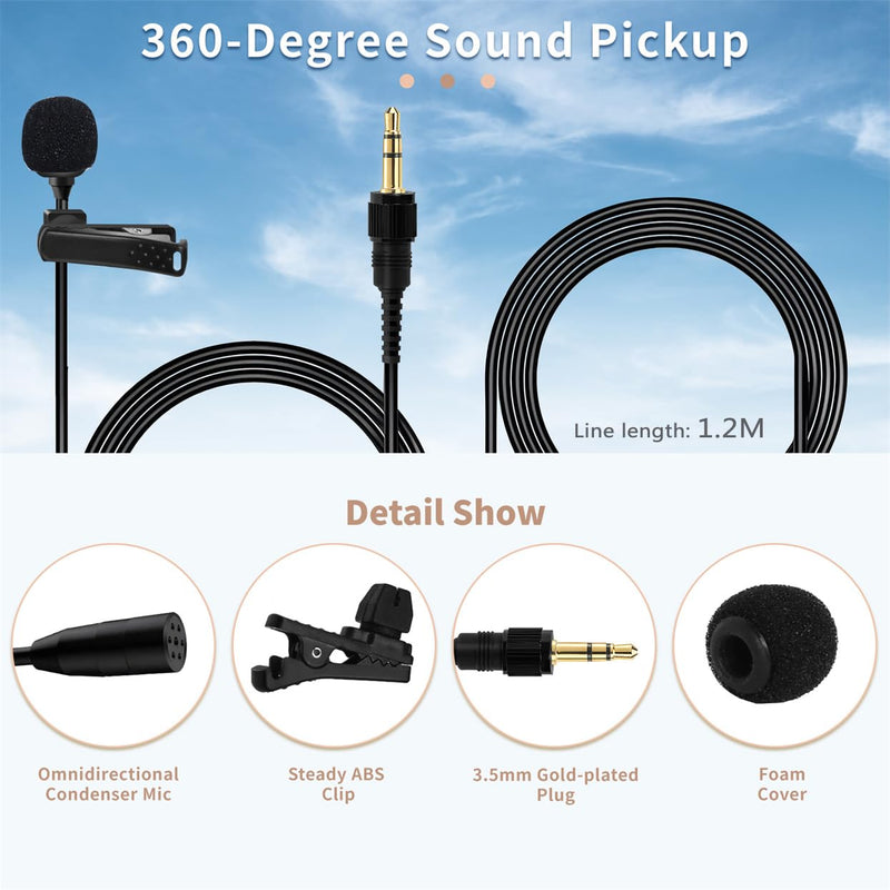 4 FT 3.5mm TRS Mini Lavalier Lapel Microphone for Sennheiser, for Saramonic, for Comica, for Boya Wireless System Transmitter, Omnidirectional Condenser Mic – 1/8" Male Screw Lock Plug for Sennheiser for Saramonic for Boya...