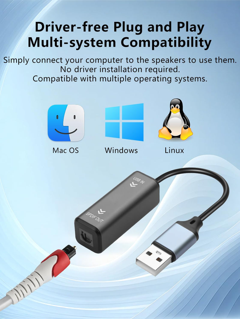 [AUSTRALIA] - GINTOOYUN 24 Bit 96K Sampling Rate USB to Fiber Optic Audio Converter 10CM/0.32FT Optical Interface USB to Fiber Optic Audio Converter TV Computer Connection Echo Wall Speaker 