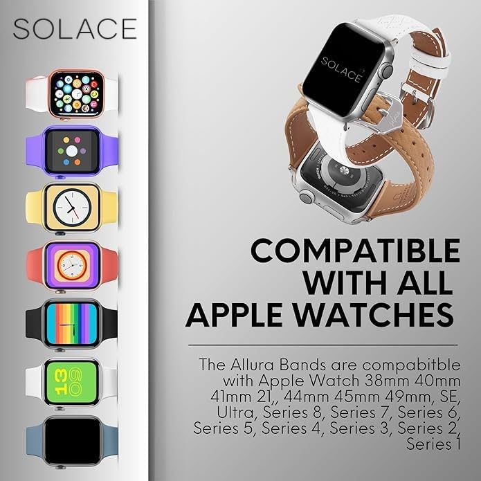 Solace Bands Allura Leather Watch Band - Compatible with Apple Watch Bands for Women and Men, Leather Watch Band for 38mm 40mm 41mm 42mm 44mm 45mm 49mm Ultra, SE and 11 10 9 8 7 6 5 4 3 2 1 38/40/41MM Champagne Pink