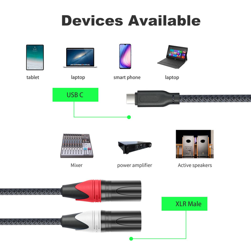 USB C to Dual XLR Male Audio Cable,Upgrade USB C to 2 XLR Male 32Bit/384Khz Stereo Audio Cable,Mobile Phone USB c Connection Active Speaker, Power Amplifier Audio Cable10FT 3M/10FT Upgraded style