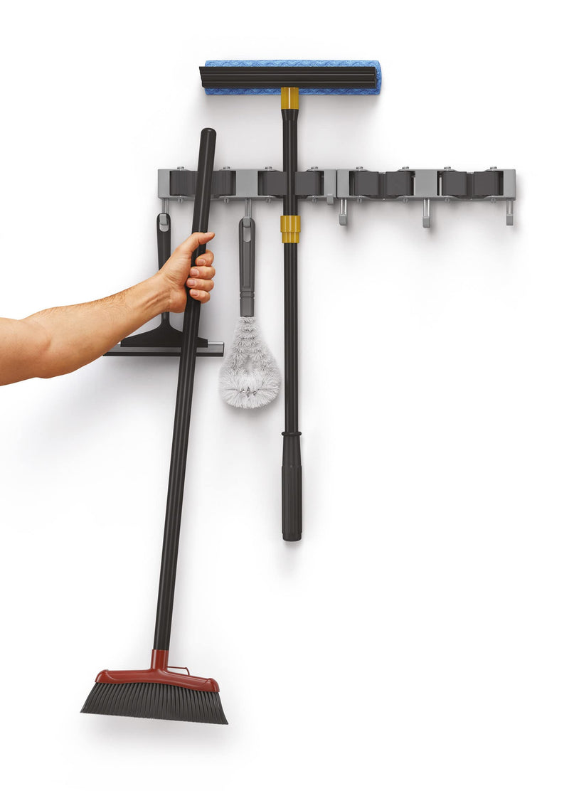 Metaltex Hang-up 6 Clamp Bar Broom Holder, Tool Holder with 3 Hooks, Set of 3