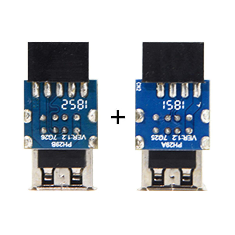 Cablecc 2pcs 9Pin/10Pin Motherboard Female Header to Dual USB 2.0 Female Adapter Vertical Type