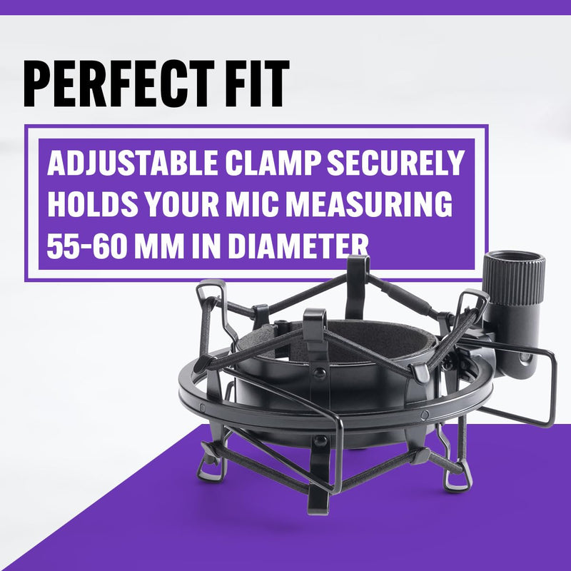On-Stage MY430 Shock Mount for Studio Mics (55–60 mm) (Elastic Suspension Mount for Large-Diaphragm Condenser Microphones, Adjustable, Vibration Isolation, Steel Adapter, 5/8"-27 Threading, Black)