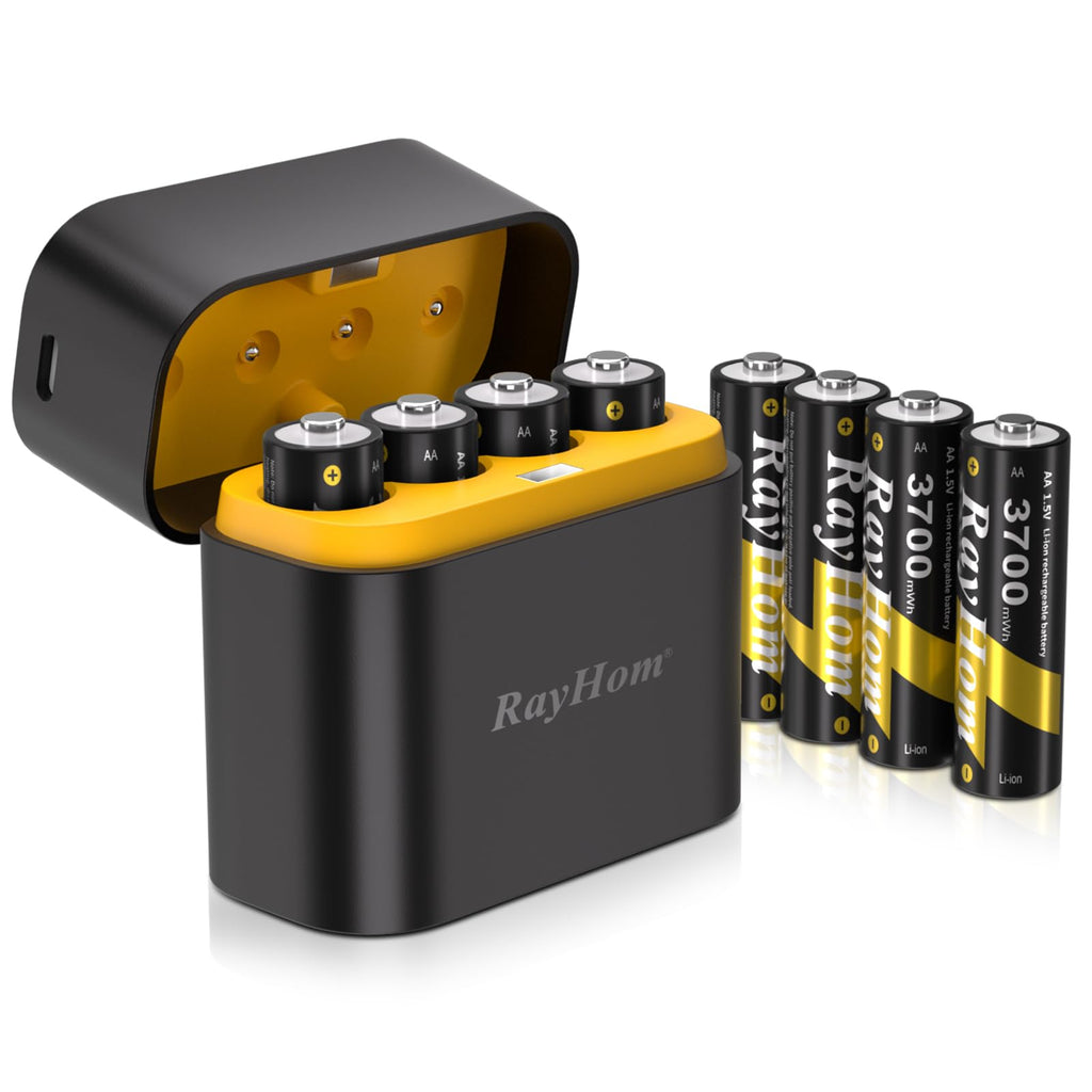 Rechargeable AA Lithium Batteries with Charger - 8 Pack Double A Batteries for Blink Camera, 1.5V Constant Output 3700mWh High Capacity, Cycle Times Up to 1600, with 4 Slot aa Li-Ion Battery Charger 8Pack Batteries+Charger