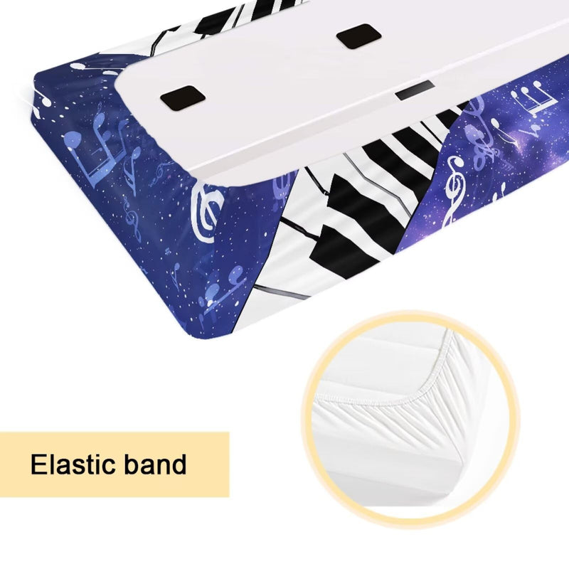 Piano Keyboard Cover Galaxy Music Notes Print Piano Keyboard Dust Cover for 54-88 Keys Electric Digital Piano Cover Cloth Full Cover Keyboard Protector Accessorie Large