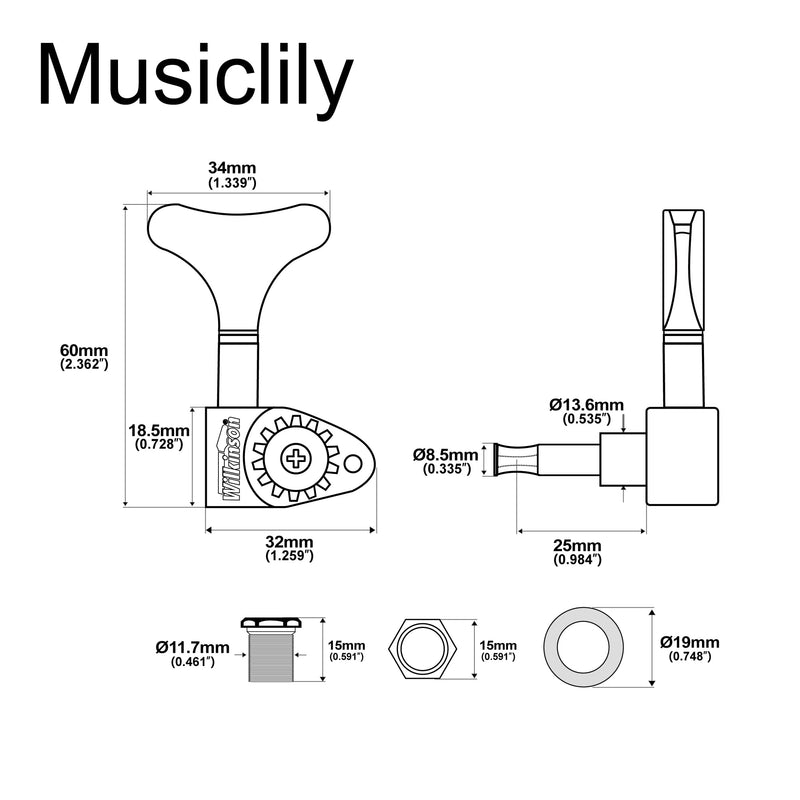 Wilkinson WJB750 2L +2R Bass Machine Heads 1:20 Ratio Open Gear Tuners Tuning Pegs Keys Replacement for Electric Jazz Bass or Precision Bass, Black