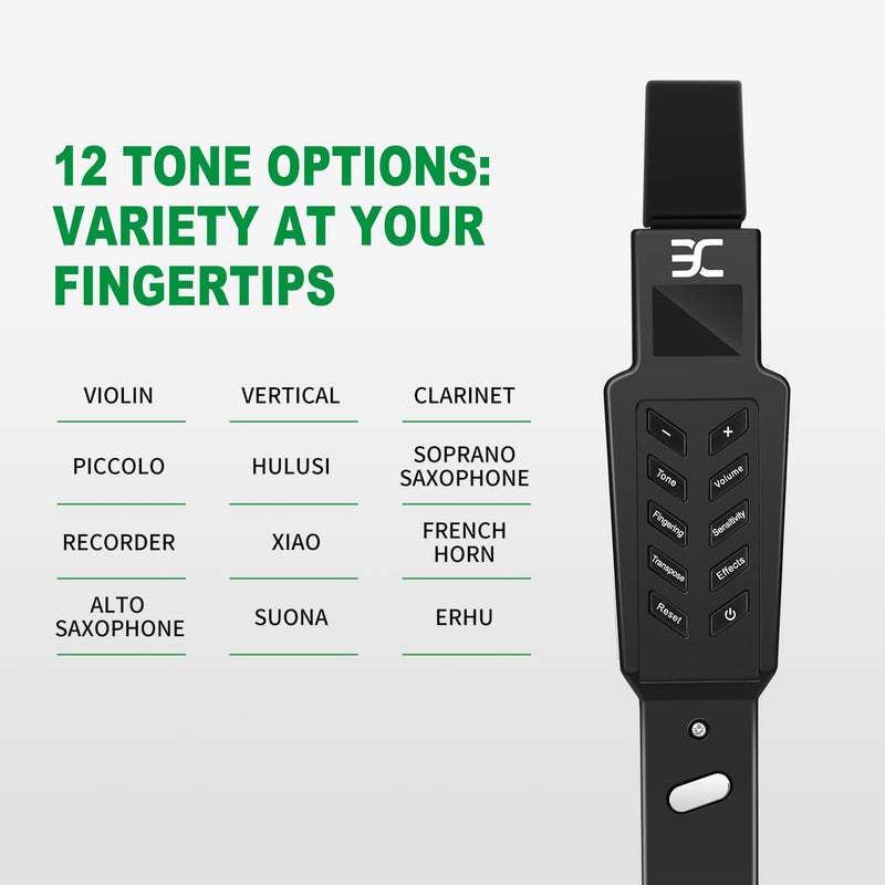 EX Digital Wind Instrument with 12 Tones, 3 Fingerings, Scales, Transpose Function, Automatic Vibrato, Three-octave Option, and Blow Intensities (Black) Black