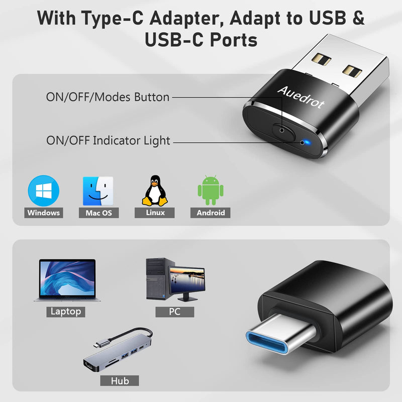 Mouse Jiggler Undetectable Metal USB Mouse Mover with Switch Button, Automatic Mini Mouse Shaker with 2 Jiggle Modes, Driver-Free, Plug-and-Play Keep Computer/Laptop Awake, with Type-C Adapter, Black