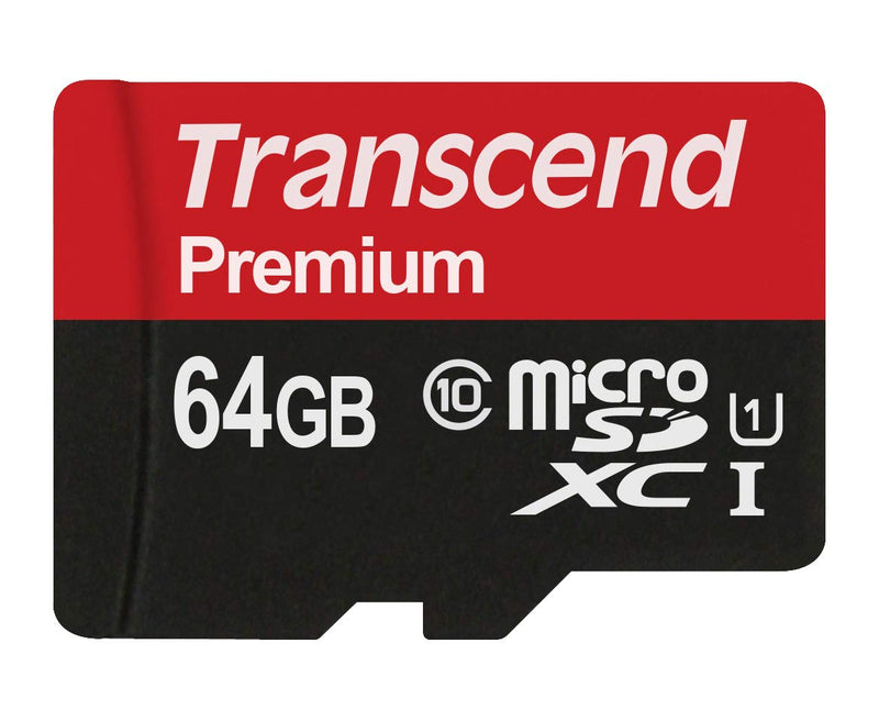 Transcend 64GB MicroSDXC Class10 UHS-1 Memory Card with Adapter 90 MB/s (TS64GUSDU1) Standard Packaging
