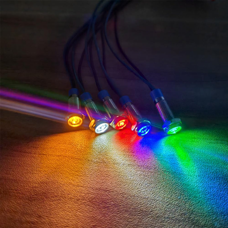 10pcs 6mm 3V-4.5V-5V-6V-7.5V-9VDC LED Metal Indicator Light Waterproof Signal Lamp Pilot Dash Directional Car Truck Boat with Wire(Red/Orange/Blue/Green/White) R/G/B/A/W