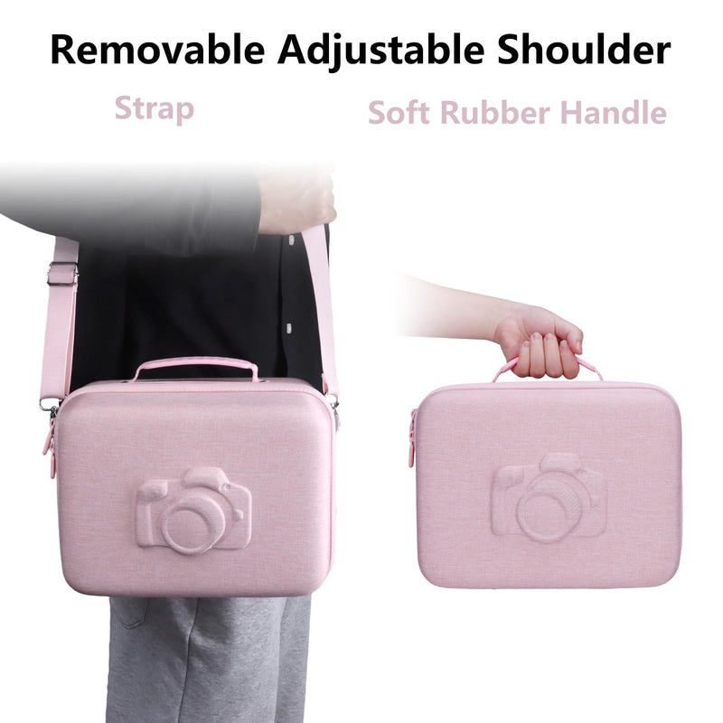 Medium Camera Case Bag for Canon/Sony/Nikon Camera and Multiple Lens Pink | Hard Travel Carrying Case Bag for Canon/Sony/Nikon DSLR SLR Mirrorless Camera and Multiple Lens with 3 Dividers Medium