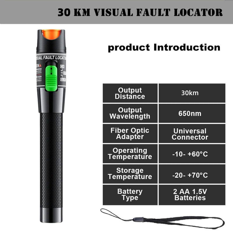Visual Fault Locator,30-50KM Fiber Optic Cable Tester Meter, VFL Red Light Pen Light Source Testers(Black) 30-50KM VFL