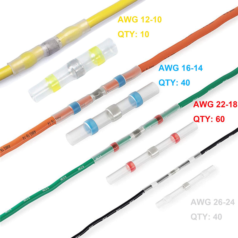 150PCS Waterproof Solder Seal Wire Connectors, Heat Shrink Terminals Kit, Marine Grade Butt Splice Connectors 150pcs