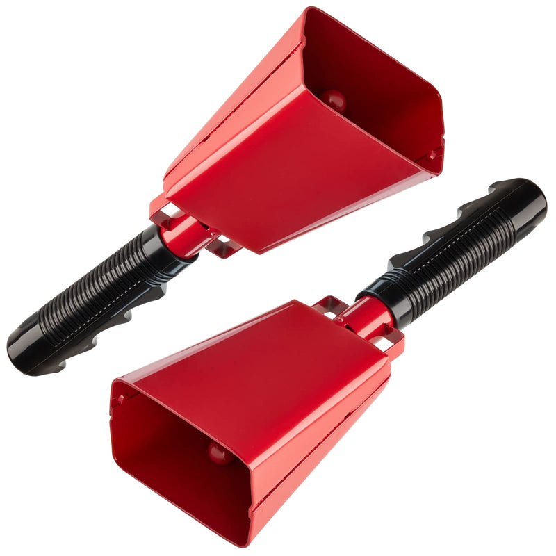 BLUE PANDA 2 Pack 9-inch Cowbells for Sporting Events, Percussion Noise Makers with Handle for Football Games, Stadiums (Red)