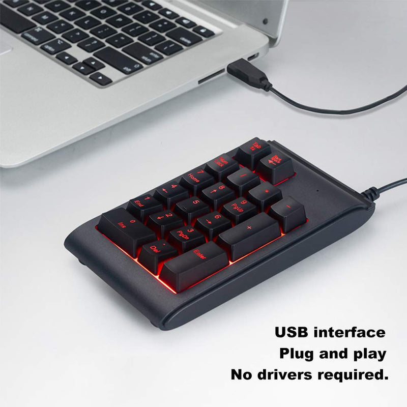 Pocket Backlit Numeric Keypad, 19 Key Number Pad USB Wired Extended Layout Keypad for Laptop and Cashier