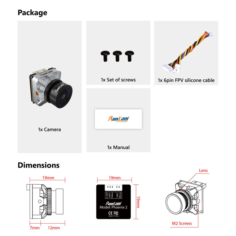 RunCam Phoenix 2 Micro FPV Camera 1000TVL FOV 155° Super Global WDR Day&Night Freestyle Cam with 2.1mm Lens 4:3/16:9 Switchable for FPV Drone,etc.