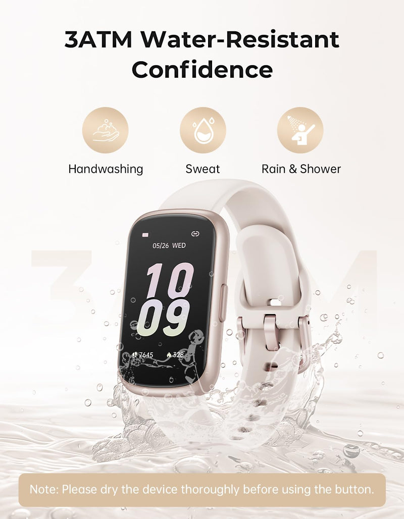 Fitness Tracker with 24/7 Heart Rate Monitor, Sleep Tracker - 3 ATM Waterproof Fitness Watch Calorie Step Counter Smart Watch Includes 3 Sport Bands for Android iOS Women Men, Mystic Rose/Starlight