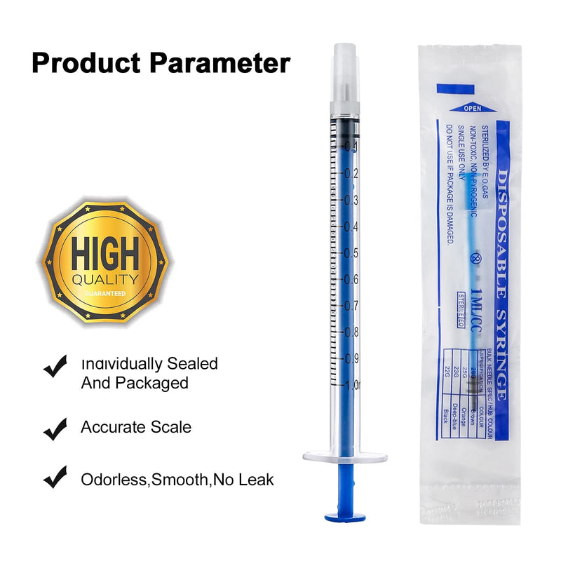 Pack of 24 1 ml Syringes, Sterile Plastic Syringes with Caps, Disposable Syringes 1 ml for Small Pet Feeding and Industrial Scientific Laboratories