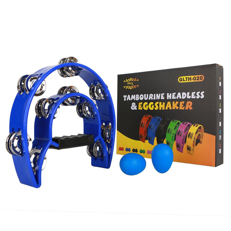 [AUSTRALIA] - Glory Double Row Tambourine, Half Moon Double Row Metal Jingles Hand Held Instruments Percussion with Handle Grip, Tambourines for Adults, Party,Gift,Blue Blue 
