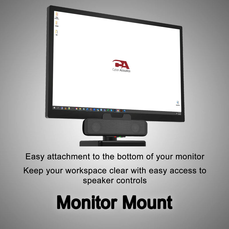 Cyber Acoustics USB Speaker Bar (CA-2890) – Stereo USB Powered Speaker, Easily Clamps to Monitor, Convenient Controls