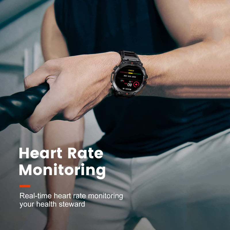 1.39" IPS Screen Smart Watches for Men Rugged Tactical Fitness Tracker with Call (Answer+Dial) Heart Rate SpO2 Sleep Monitor 120+ Sport Modes Waterproof Sport Smartwatch for Android iOS Black