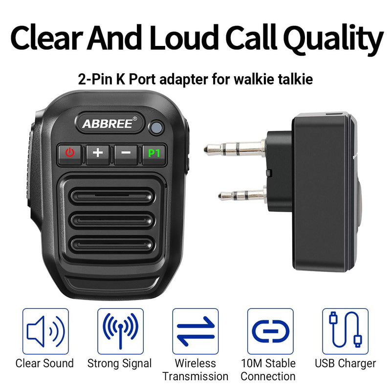 ABBREE Ham Radio Wireless Handheld Speaker Mic, 2 Pin Shoulder Microphone for Baofeng 5RM UV-5R,BF-F8HP PRO,AR-152,K5PLUS,GM-15Pro,UV-5G Plus UV-32 GM21 Walkie Talkie Accessories (Black) Black
